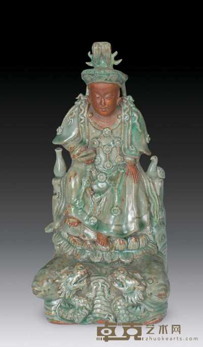 宋 青釉雕塑菩萨像 25×13cm